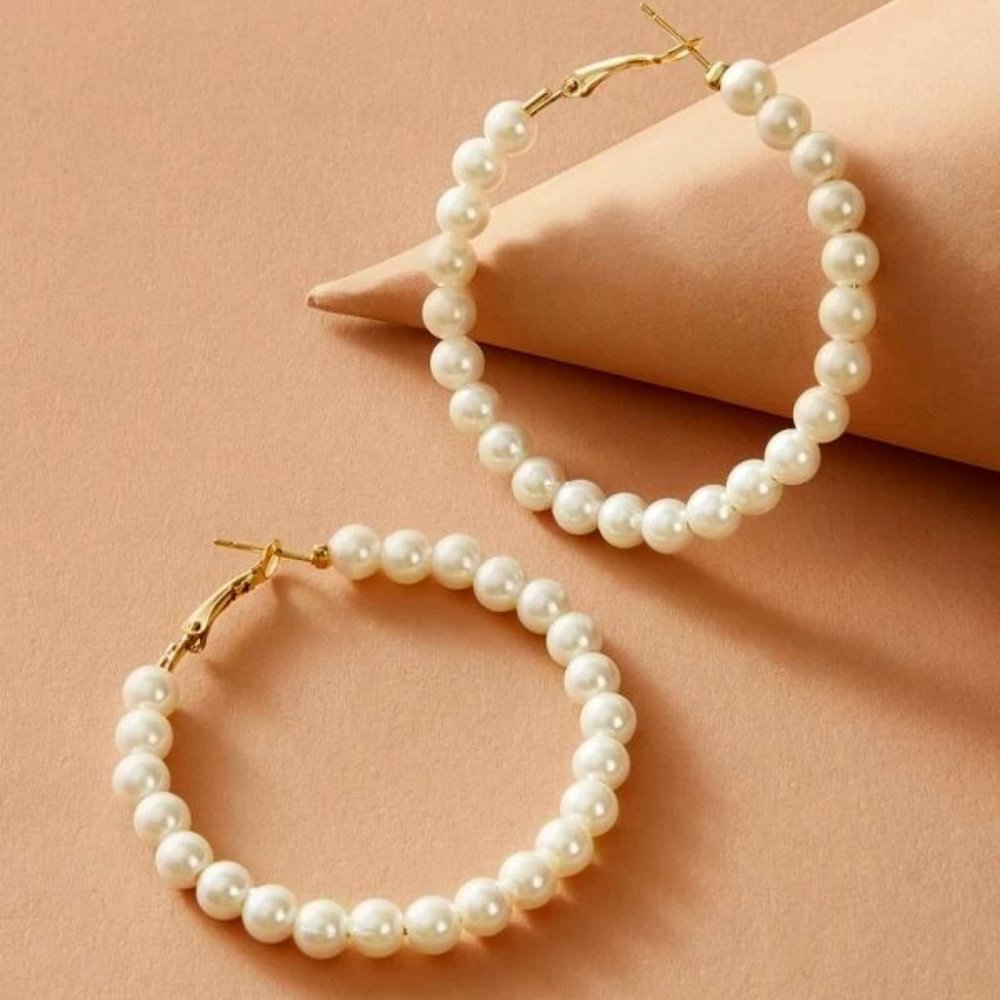 NEW Faux Pearl Hoop Beaded Earrings